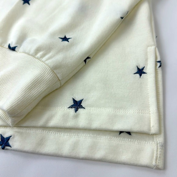 Britney Hoodie with Embroidered Blue Stars on Cream Background. Super Soft. Med. - Picture 2 of 9